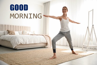 Good Morning! Young woman doing exercises at home