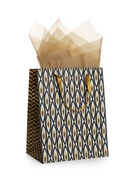 Gift bag with paper on white background