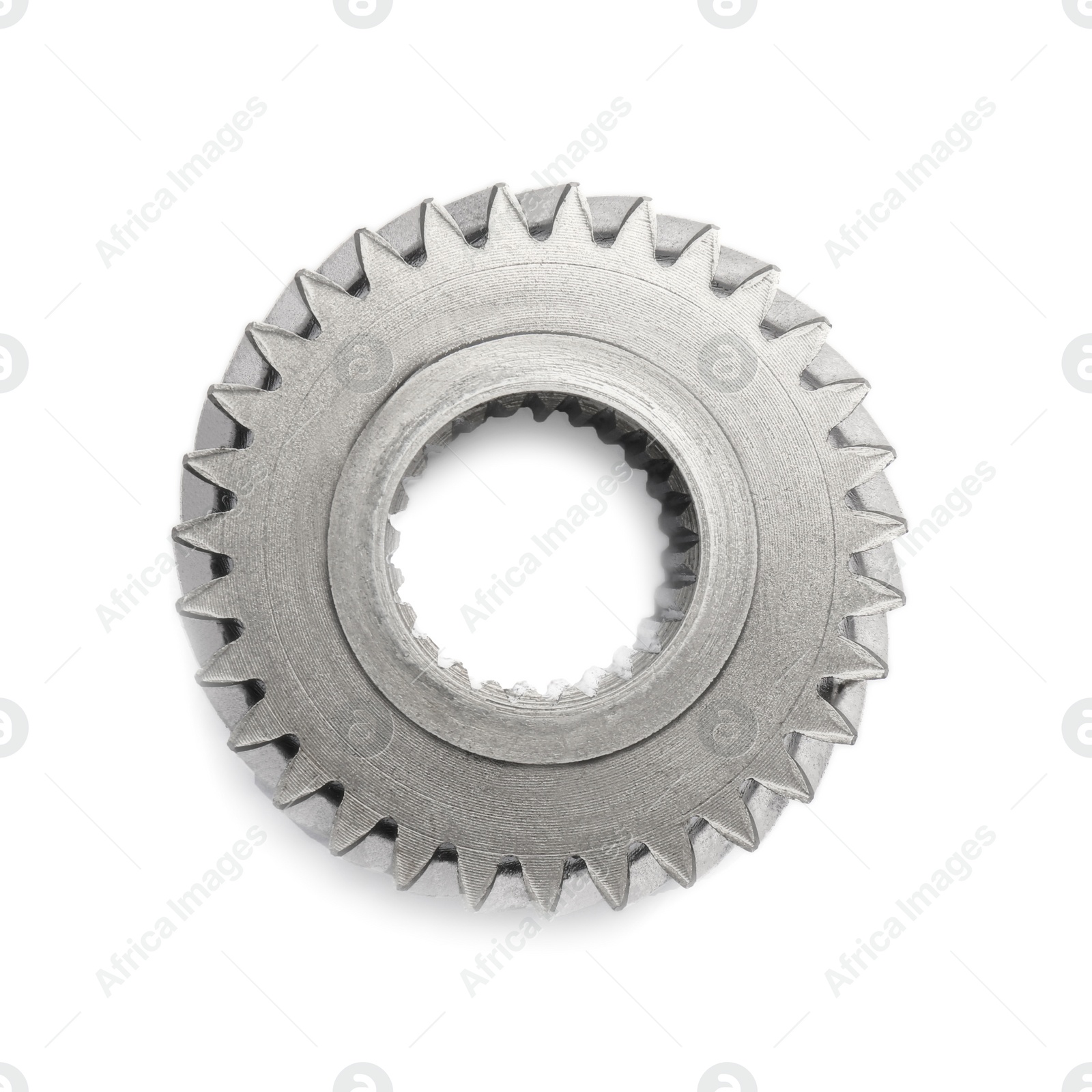 Photo of Stainless steel gear isolated on white, top view