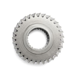 Photo of Stainless steel gear isolated on white, top view