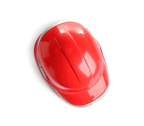 Hard hat on white background, top view. Construction tools