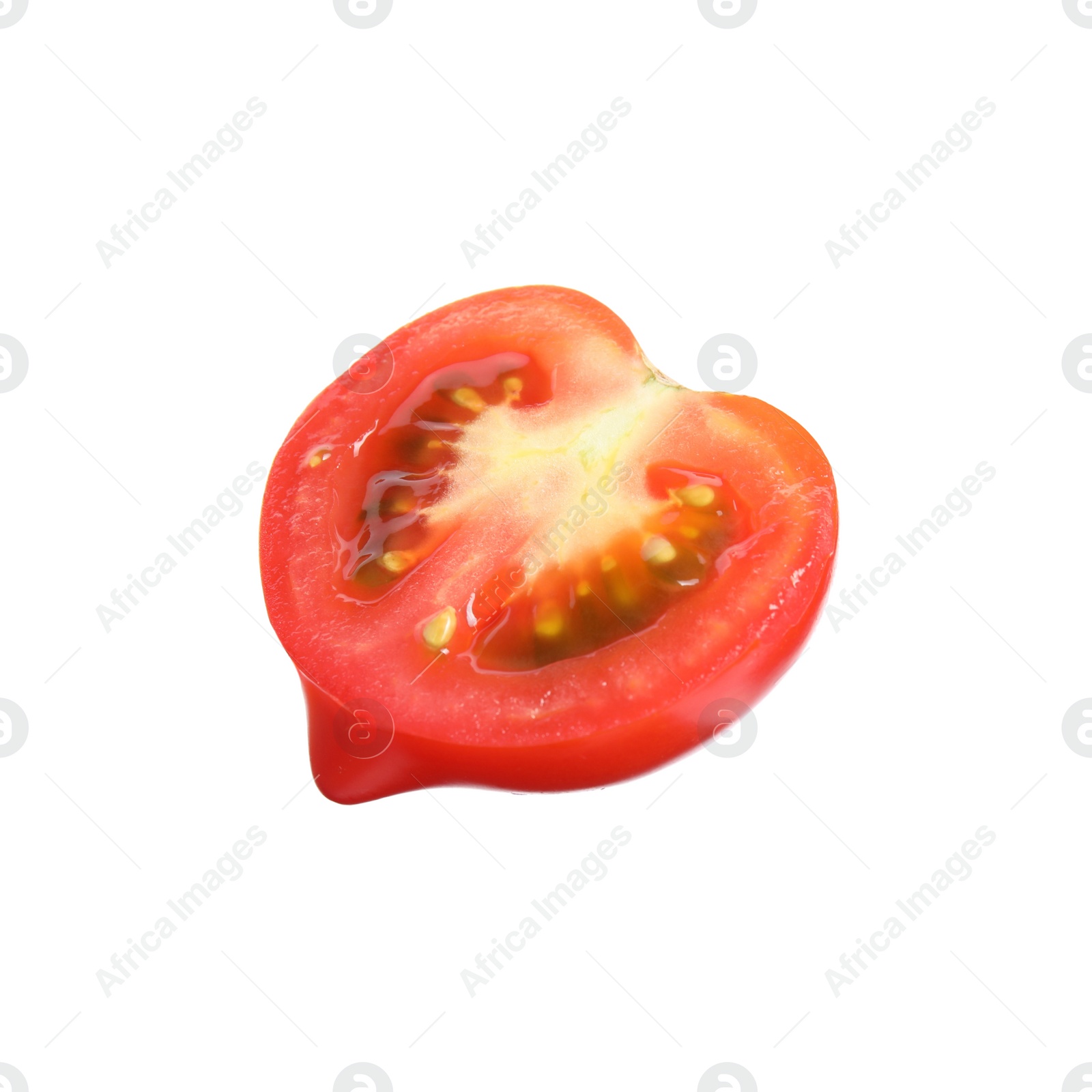 Photo of Half of ripe red tomato on white background
