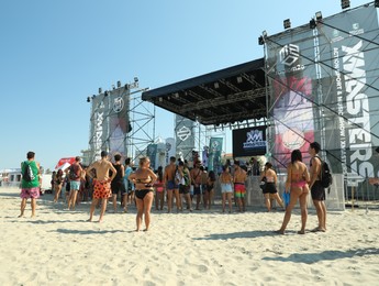 SENIGALLIA, ITALY - JULY 22, 2022: People enjoying music festival on beach