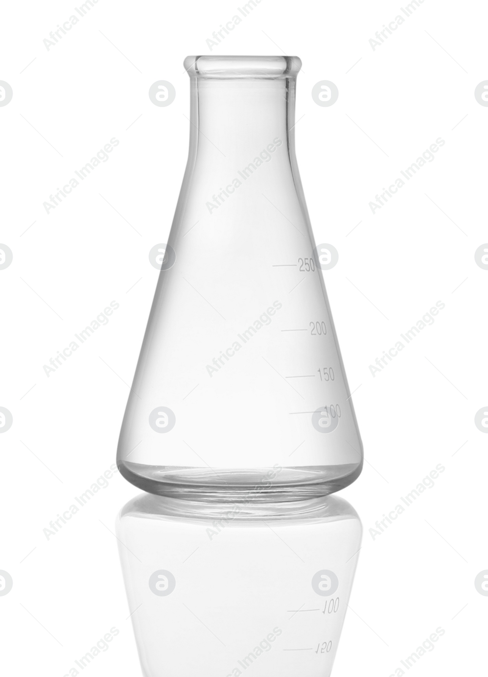 Photo of Empty conical flask isolated on white. Laboratory glassware