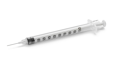 Photo of Empty syringe on white background. Medical treatment