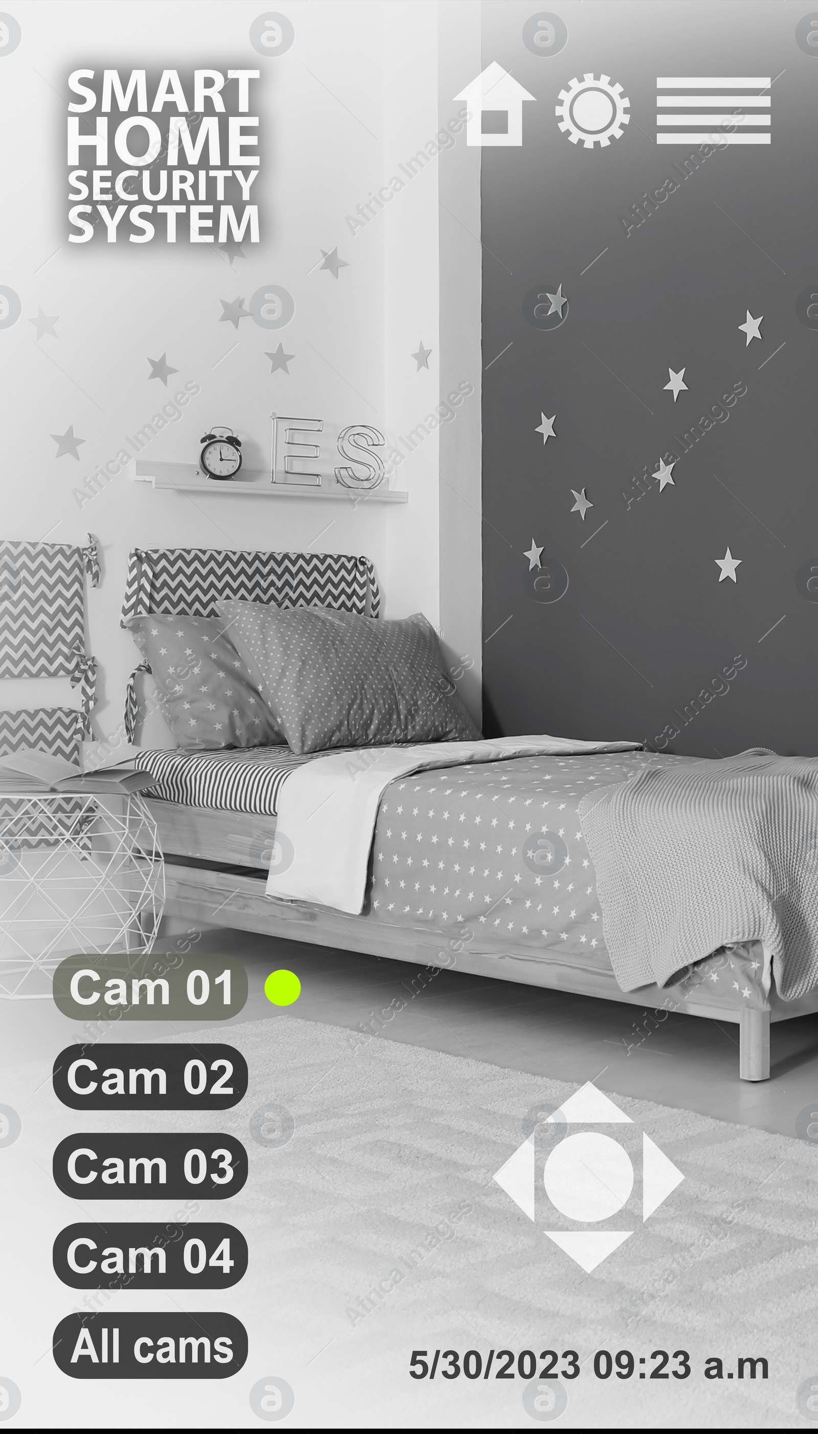 Image of Smart home security system. Kid's bedroom, view from camera in house