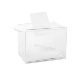 Transparent ballot box with vote isolated on white