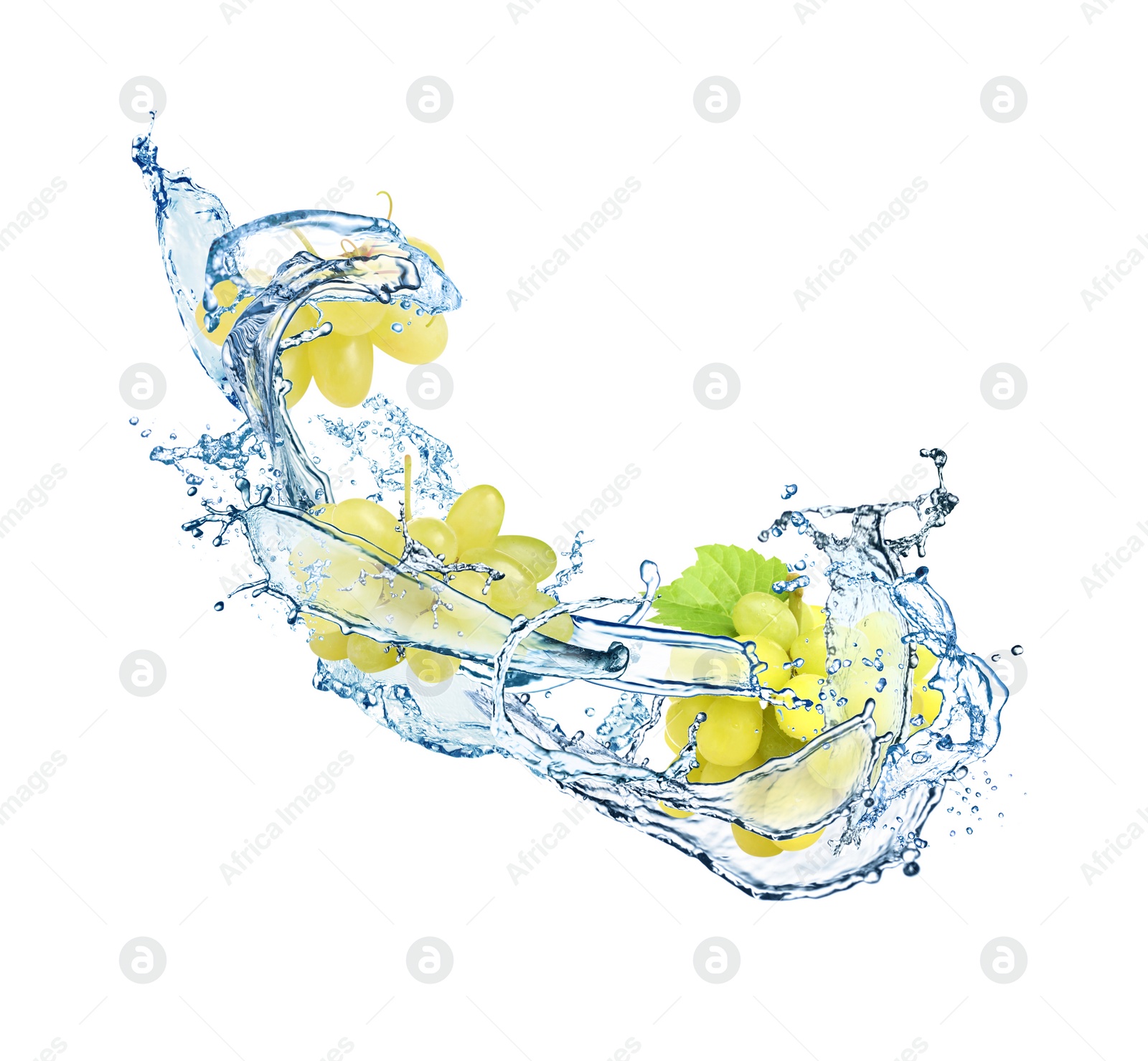 Image of Grapes with water splash on white background