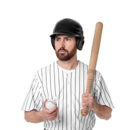 Baseball player with bat and ball on white background