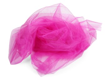 Photo of Beautiful pink tulle fabric on white background