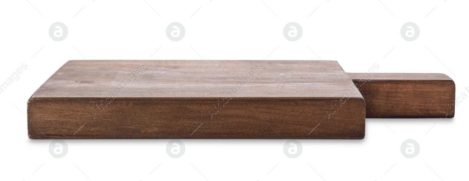 Photo of Wooden board on white background. Kitchen accessory