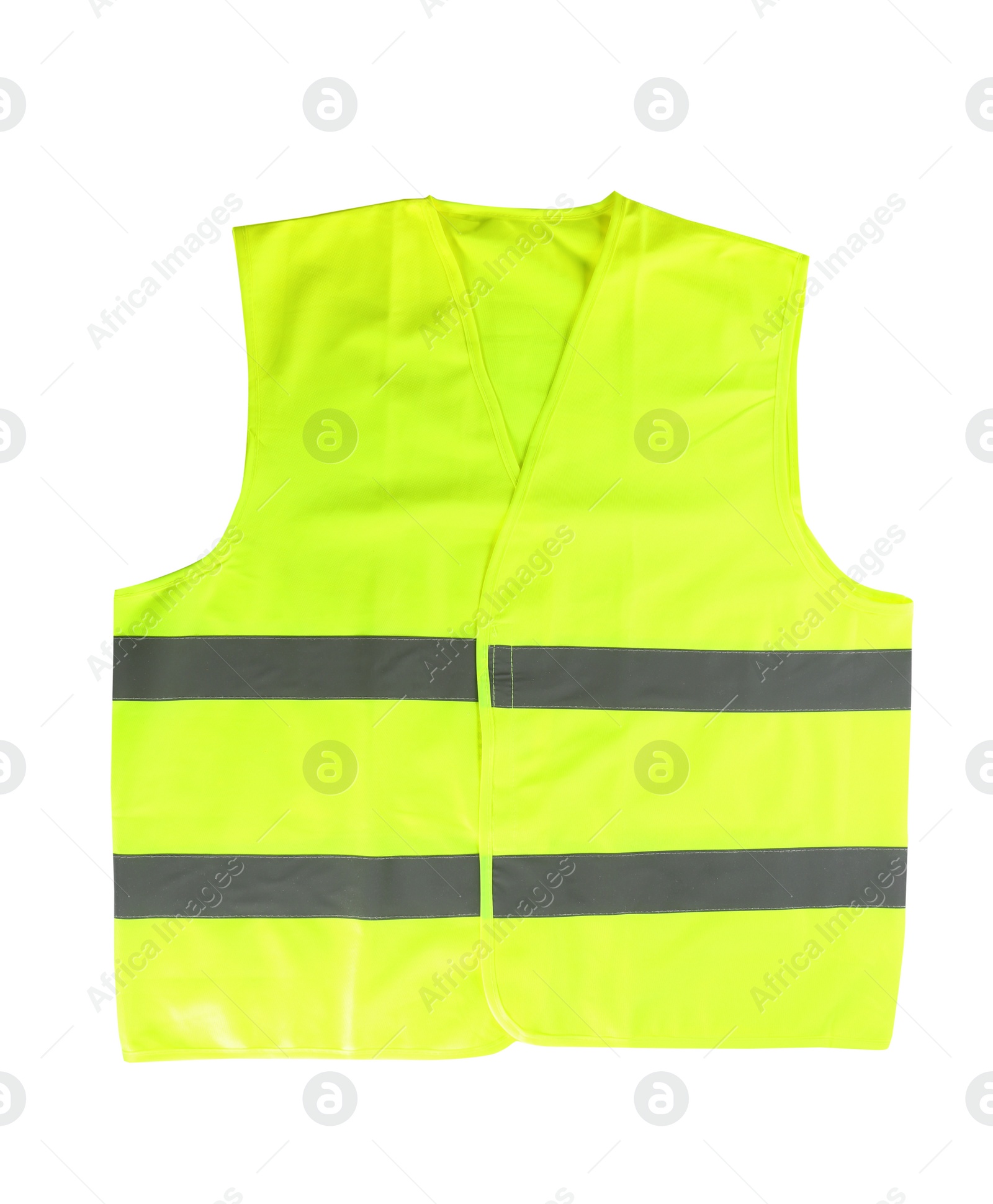 Photo of Reflective vest on white background. Safety equipment