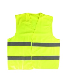 Photo of Reflective vest on white background. Safety equipment