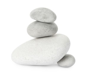 Photo of Stack of different stones isolated on white