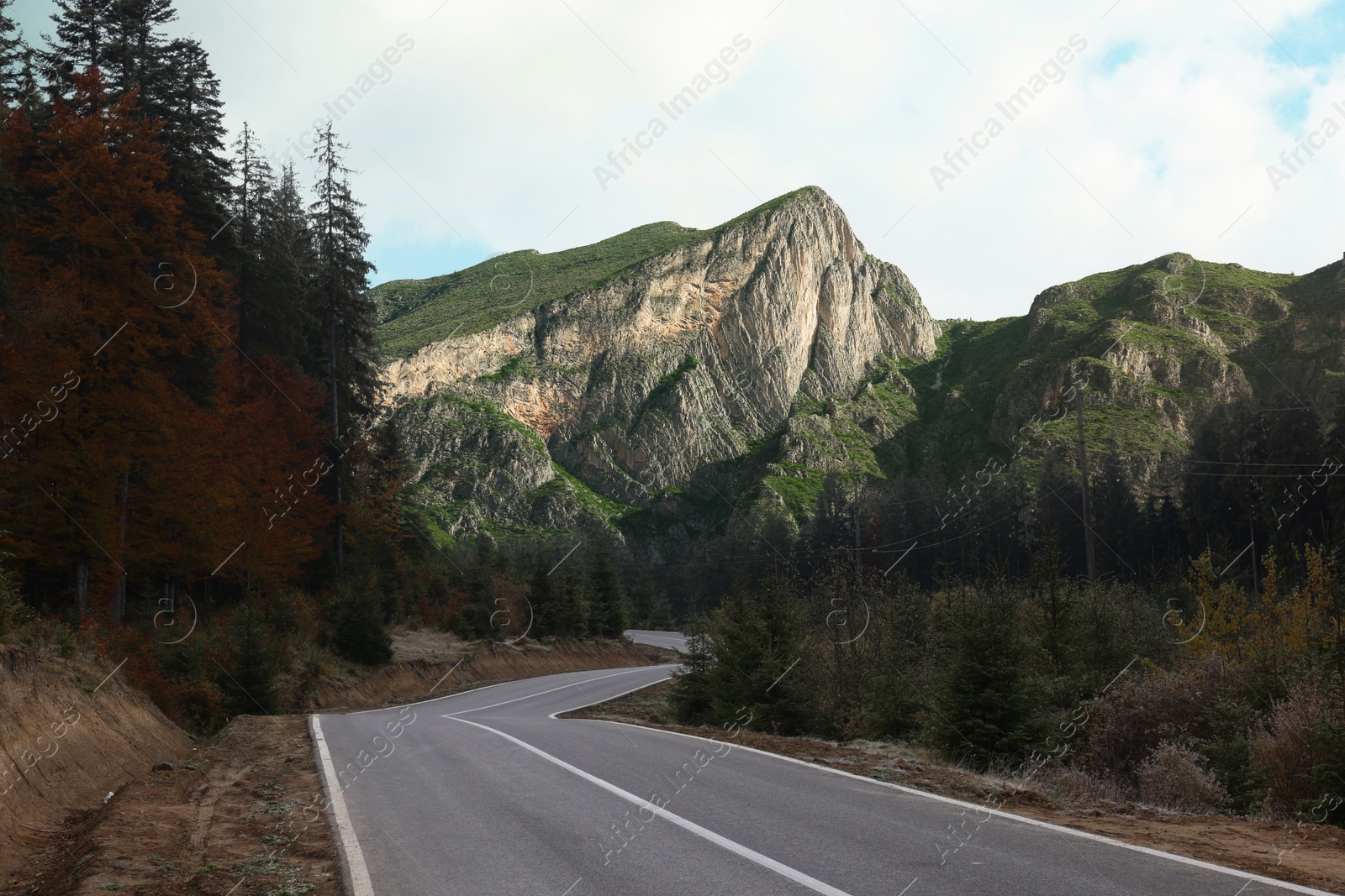 Image of Empty asphalt road in mountains. Picturesque landscape