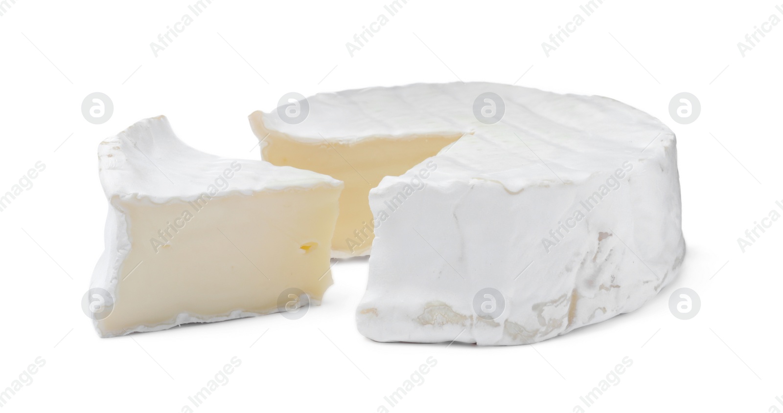 Photo of Tasty cut brie cheese isolated on white