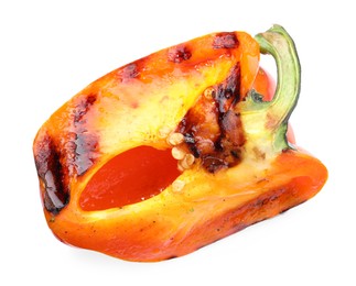 Photo of Tasty grilled orange bell pepper isolated on white