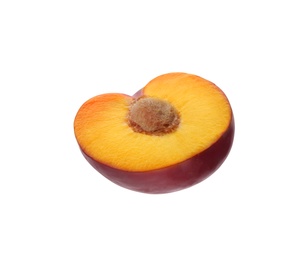 Half of ripe plum isolated on white