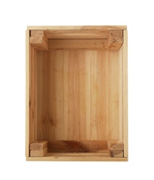 Photo of Empty wooden crate on white background, top view