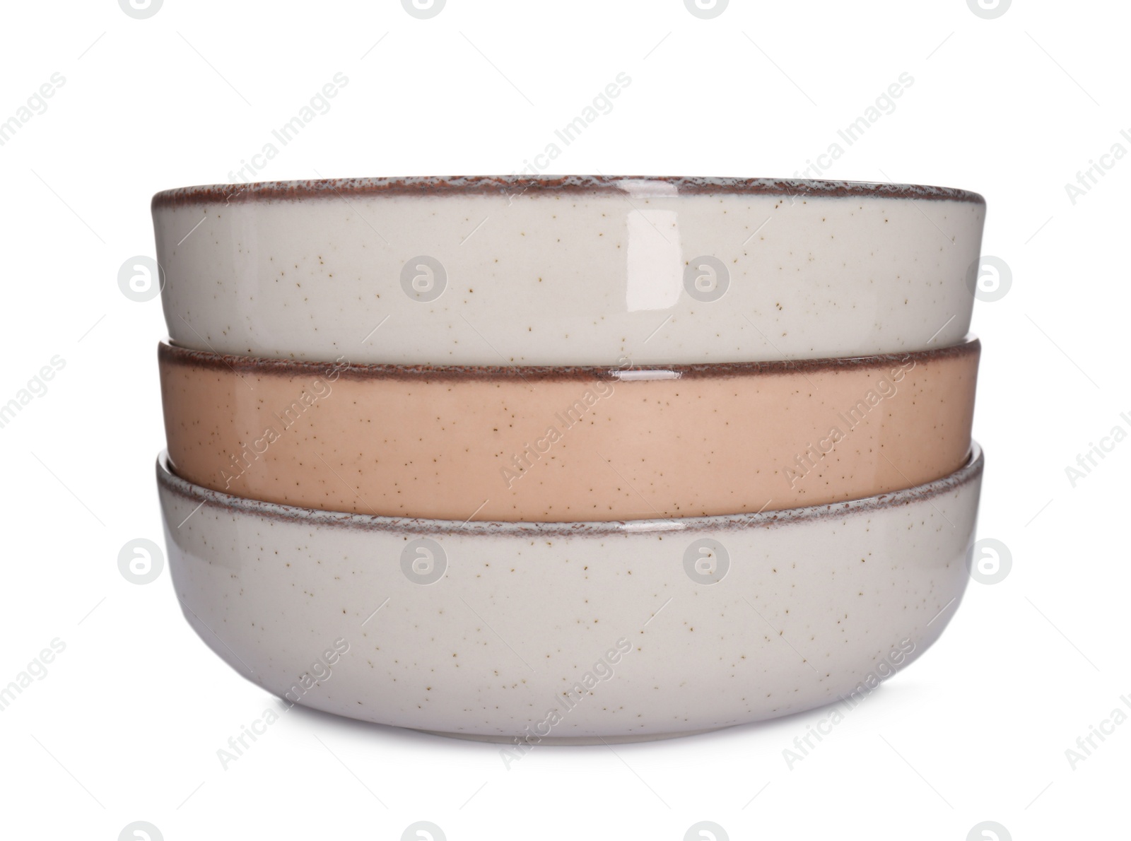 Photo of Stack of ceramic bowls on white background