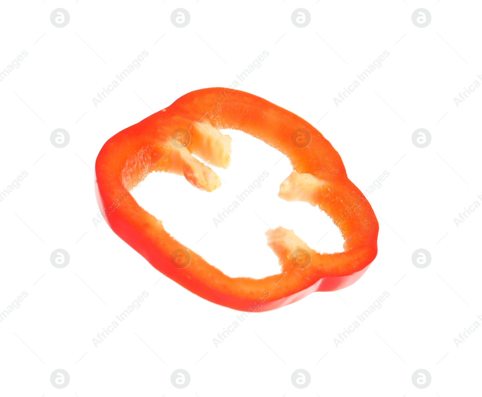 Photo of Slice of ripe red bell pepper on white background