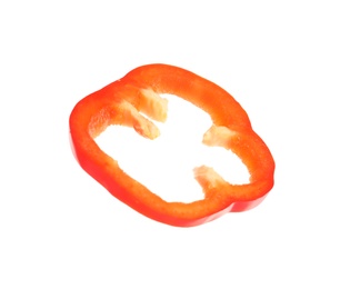 Slice of ripe red bell pepper on white background