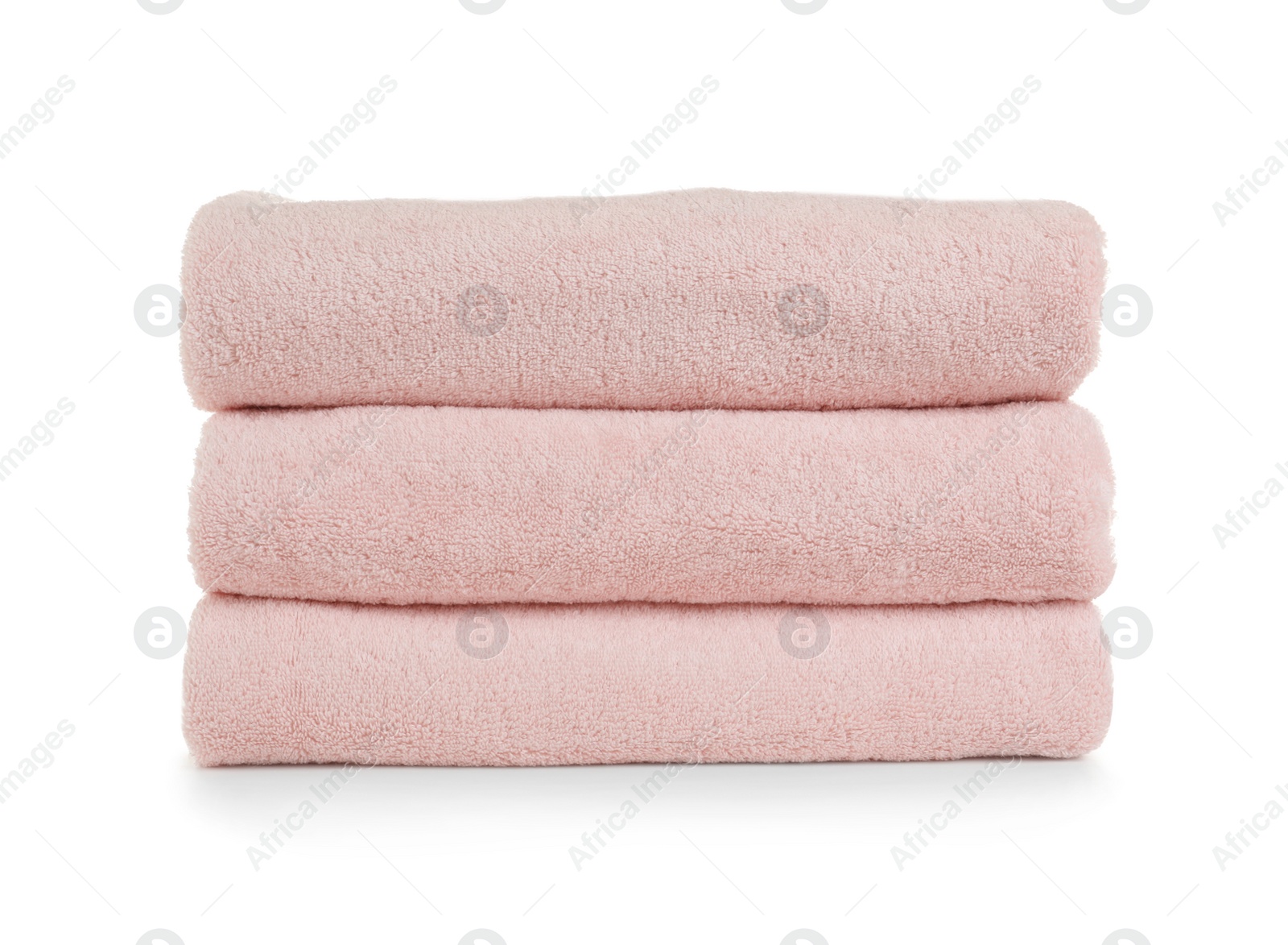 Photo of Stack of clean soft towels on white background