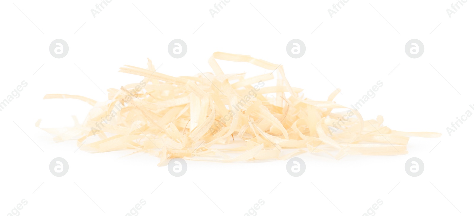 Photo of Pile of wood shavings isolated on white