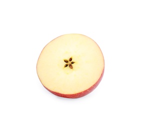 Photo of Half of ripe red apple on white background