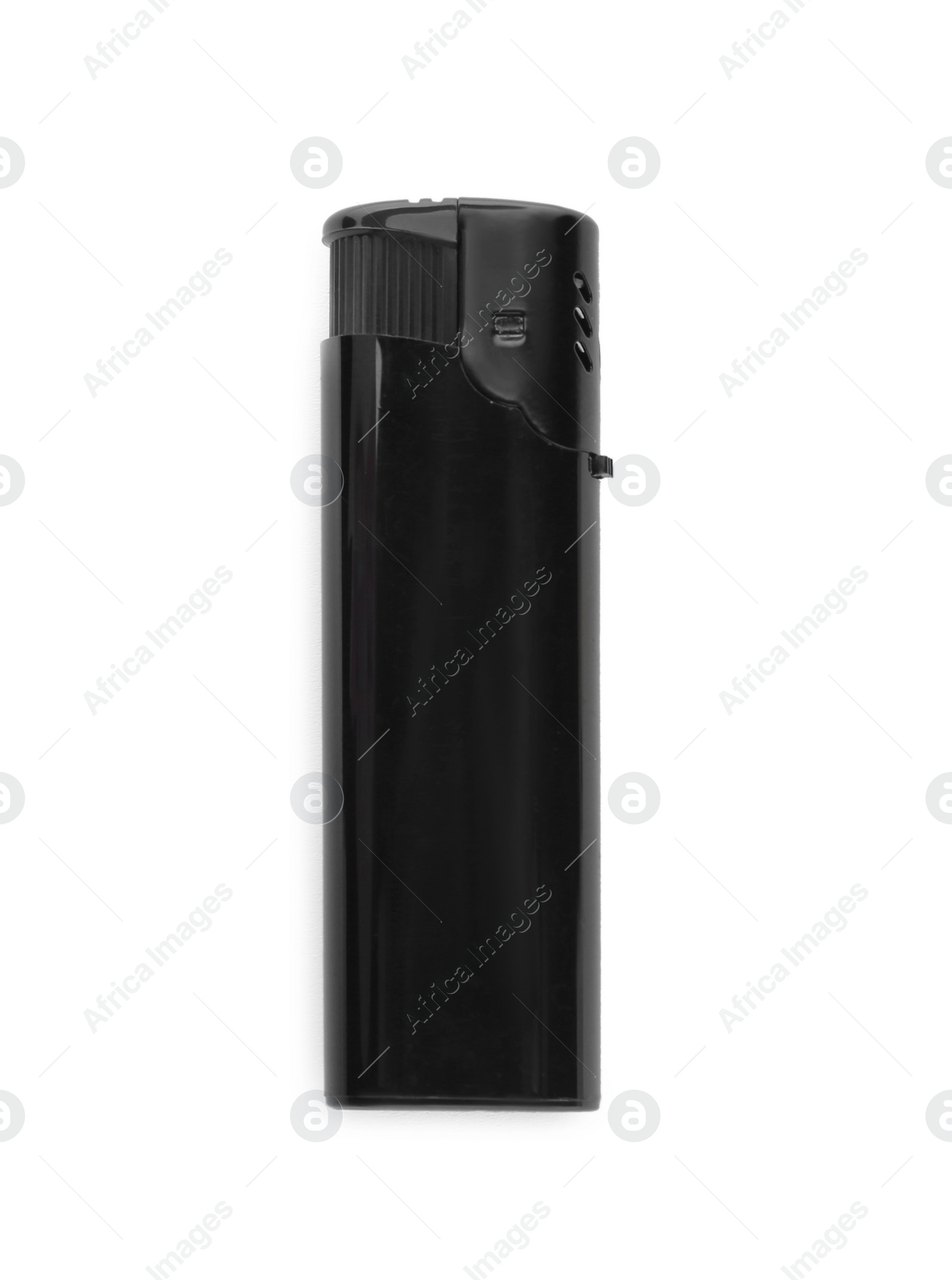 Photo of Stylish small pocket lighter isolated on white, top view