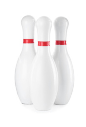 Bowling pins with red stripe isolated on white