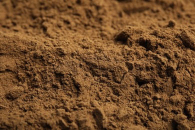 Pile of hemp protein powder as background, closeup