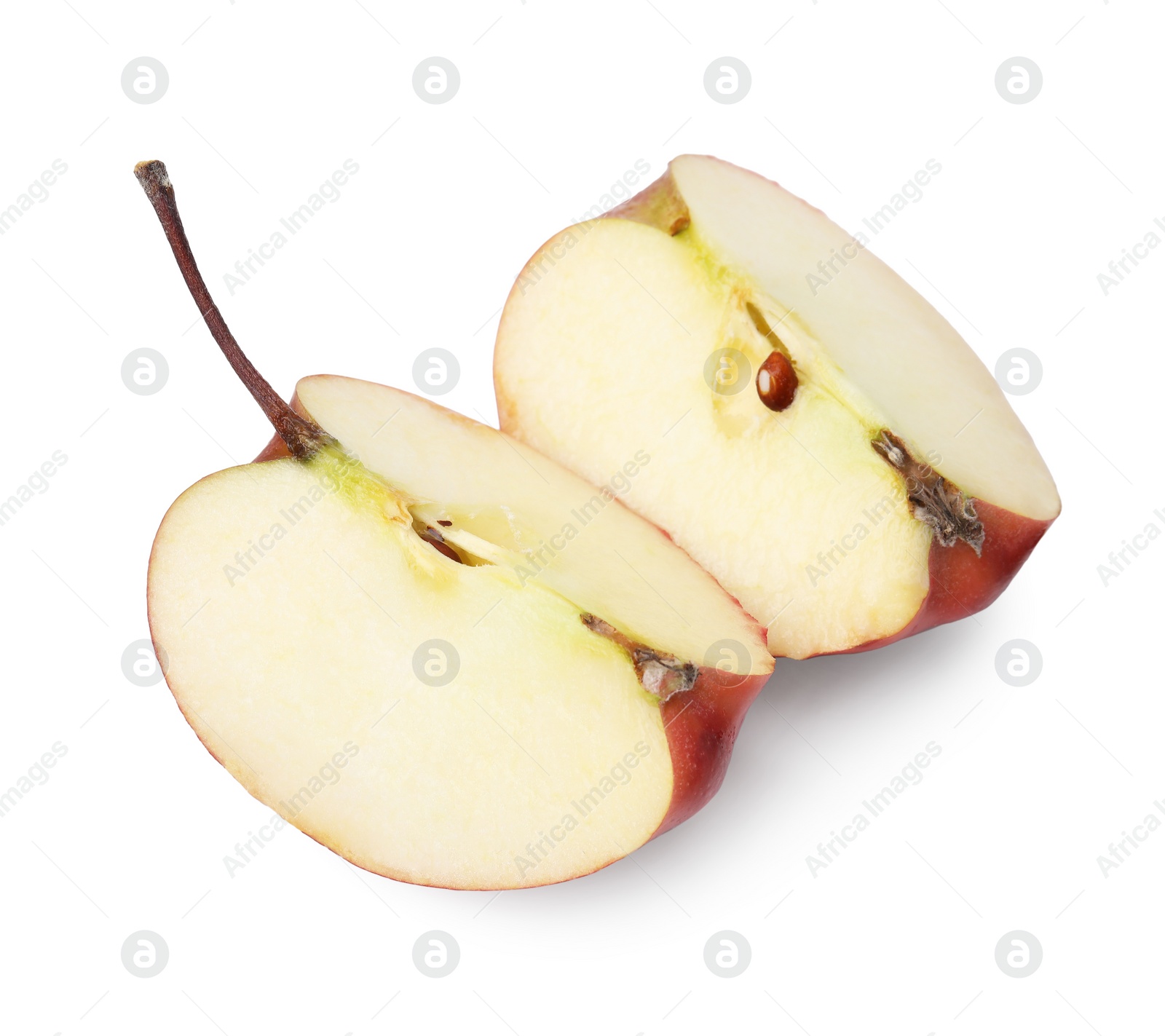 Photo of Pieces of ripe red apple isolated on white