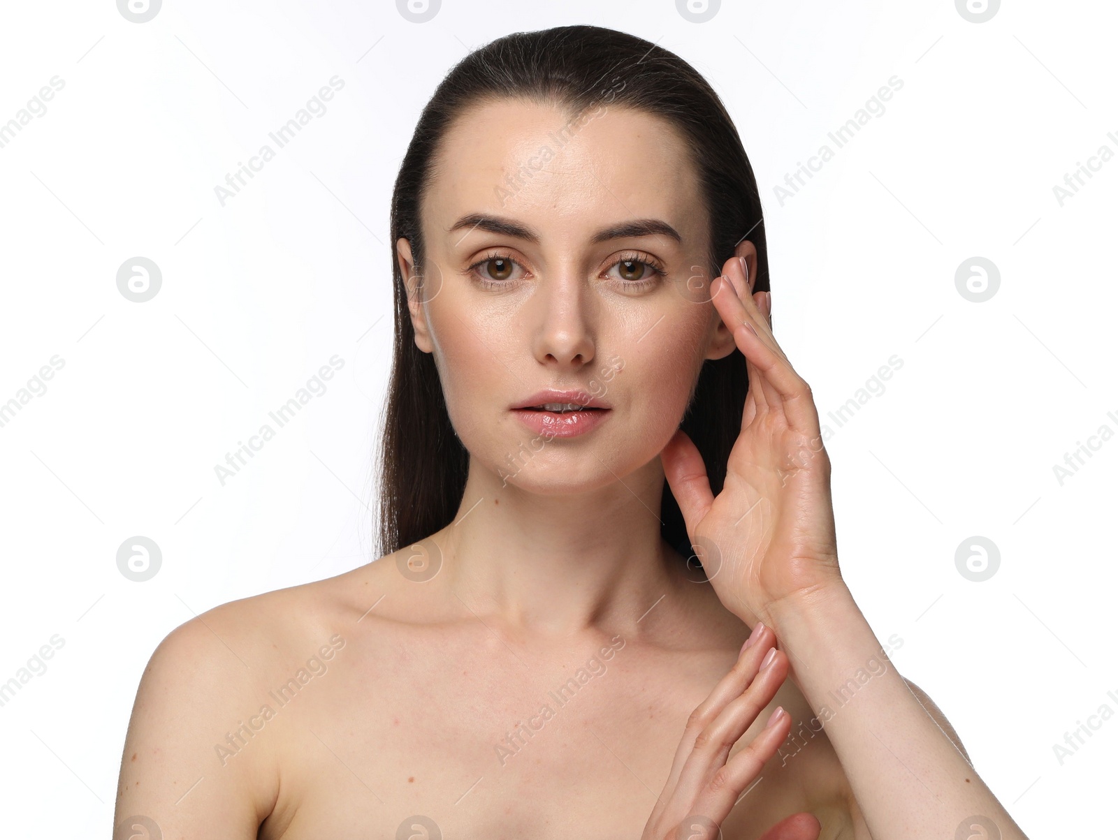 Photo of Portrait of beautiful young woman on white background