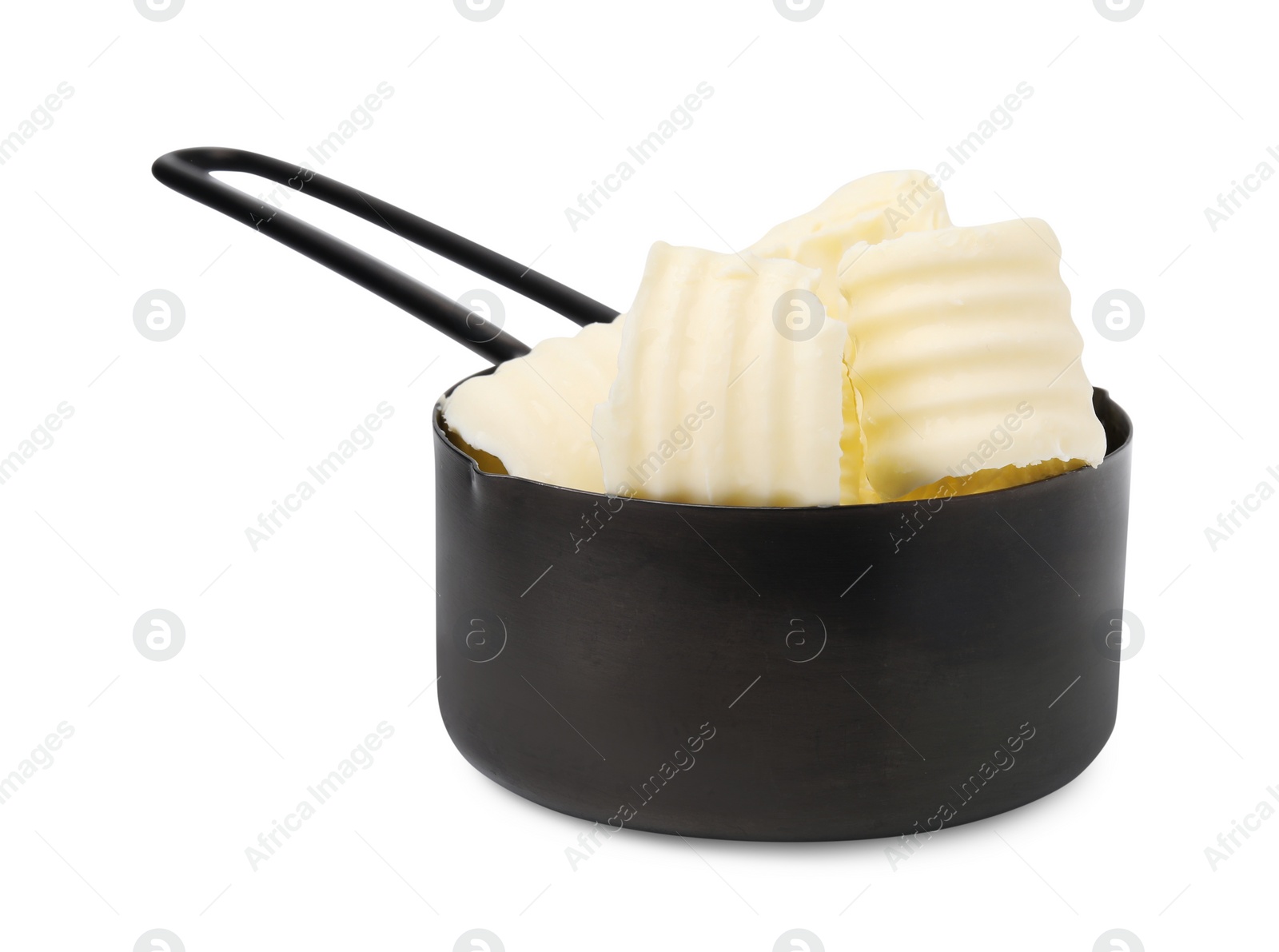 Photo of Tasty butter curls in scoop isolated on white