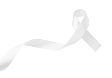 Photo of Awareness ribbon isolated on white, top view