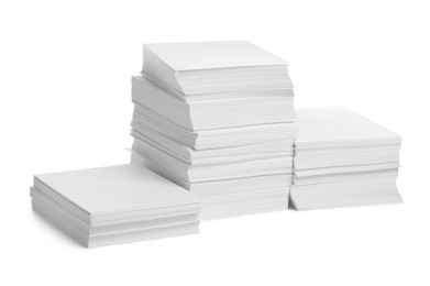 Stacks of paper sheets on white background