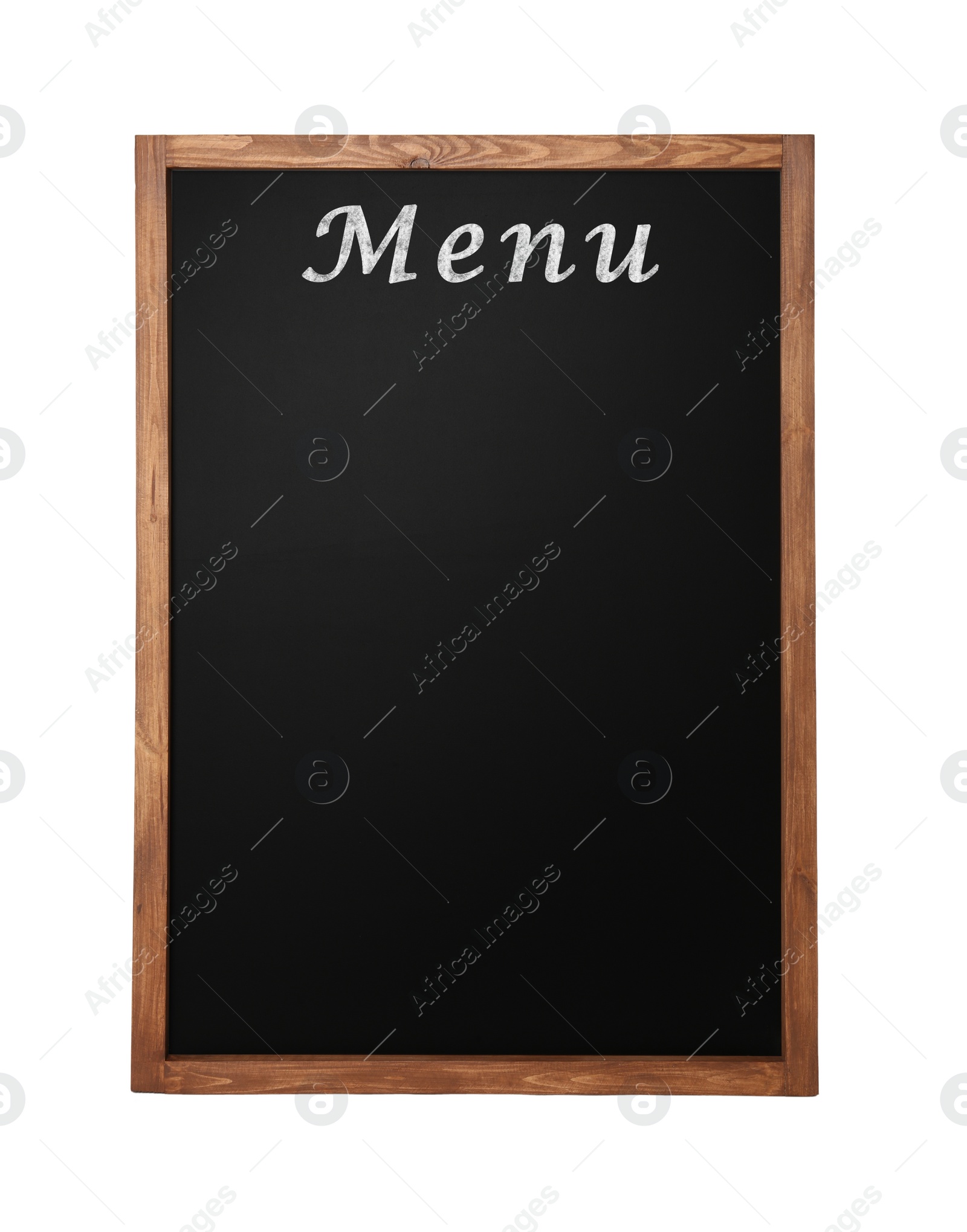 Image of Black chalkboard with word Menu on white background. Mockup for design