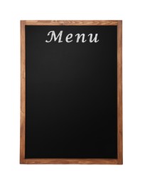 Image of Black chalkboard with word Menu on white background. Mockup for design