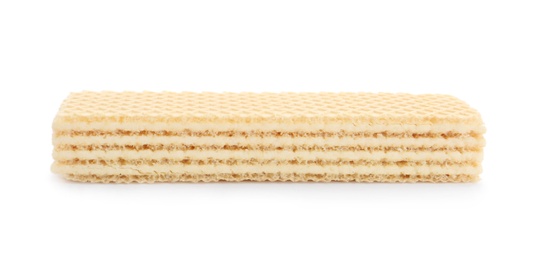 Photo of Delicious crispy wafer on white background. Sweet food