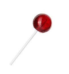 Tasty red lollipop isolated on white. Confectionery product