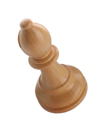 Photo of One wooden chess bishop isolated on white
