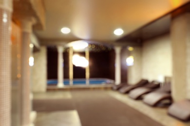 Blurred view of modern spa center hall interior