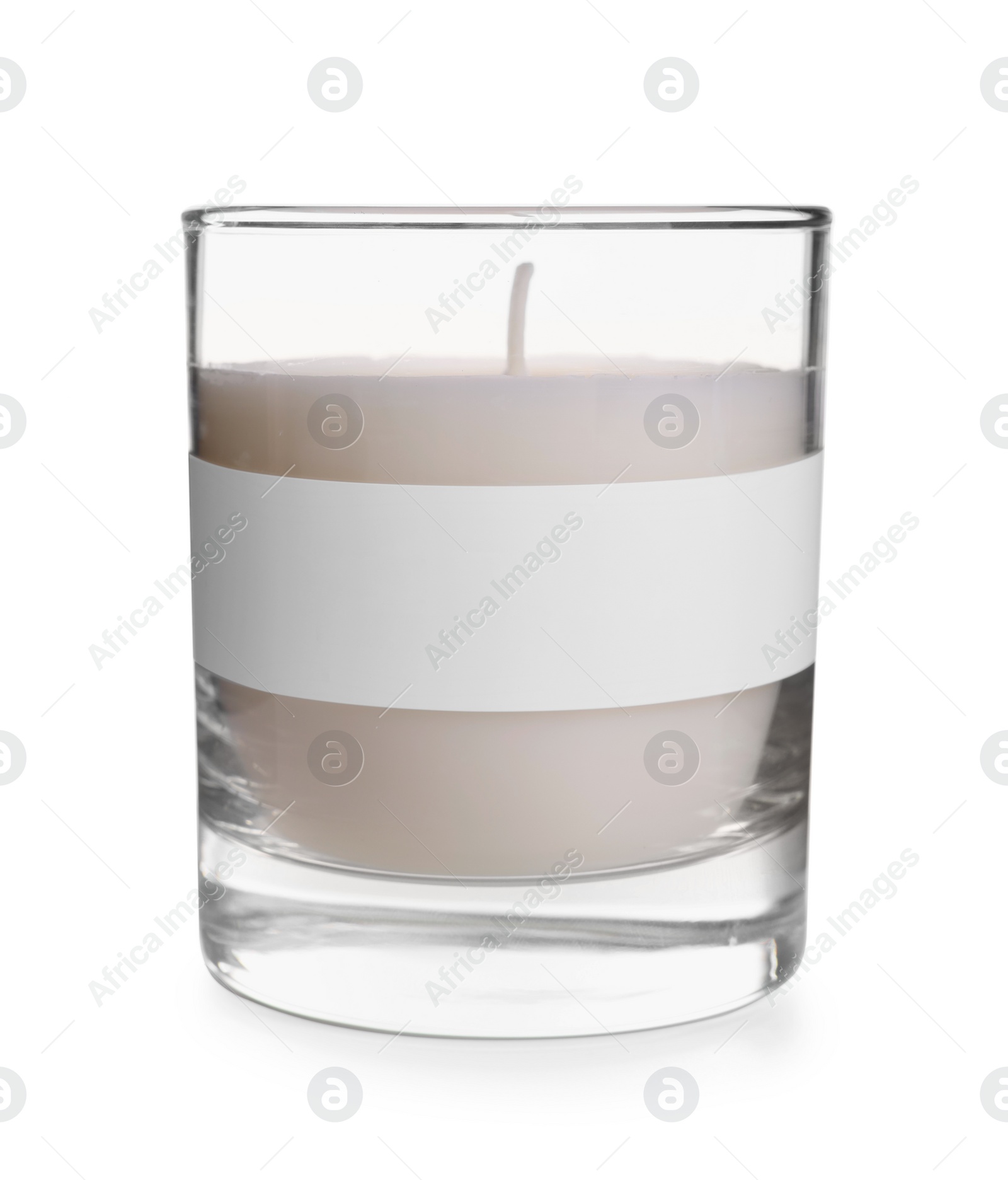 Photo of Aromatic candle in glass holder isolated on white