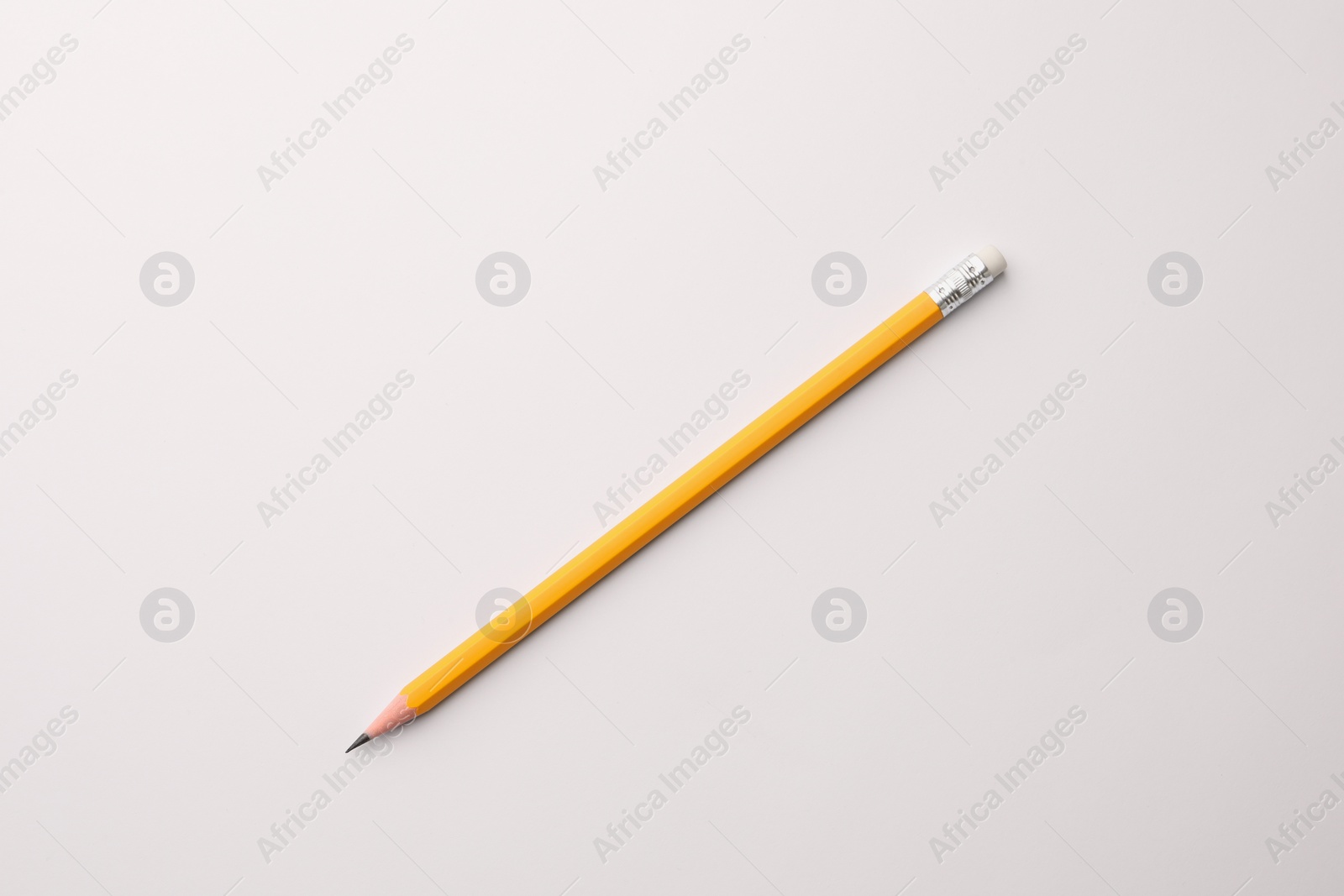 Photo of Sharp graphite pencil with eraser on white background, top view