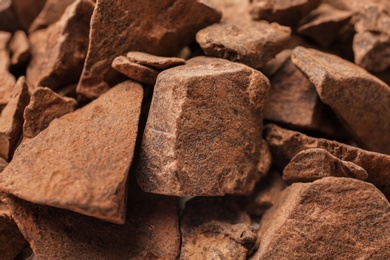 Delicious black chocolate chunks, closeup