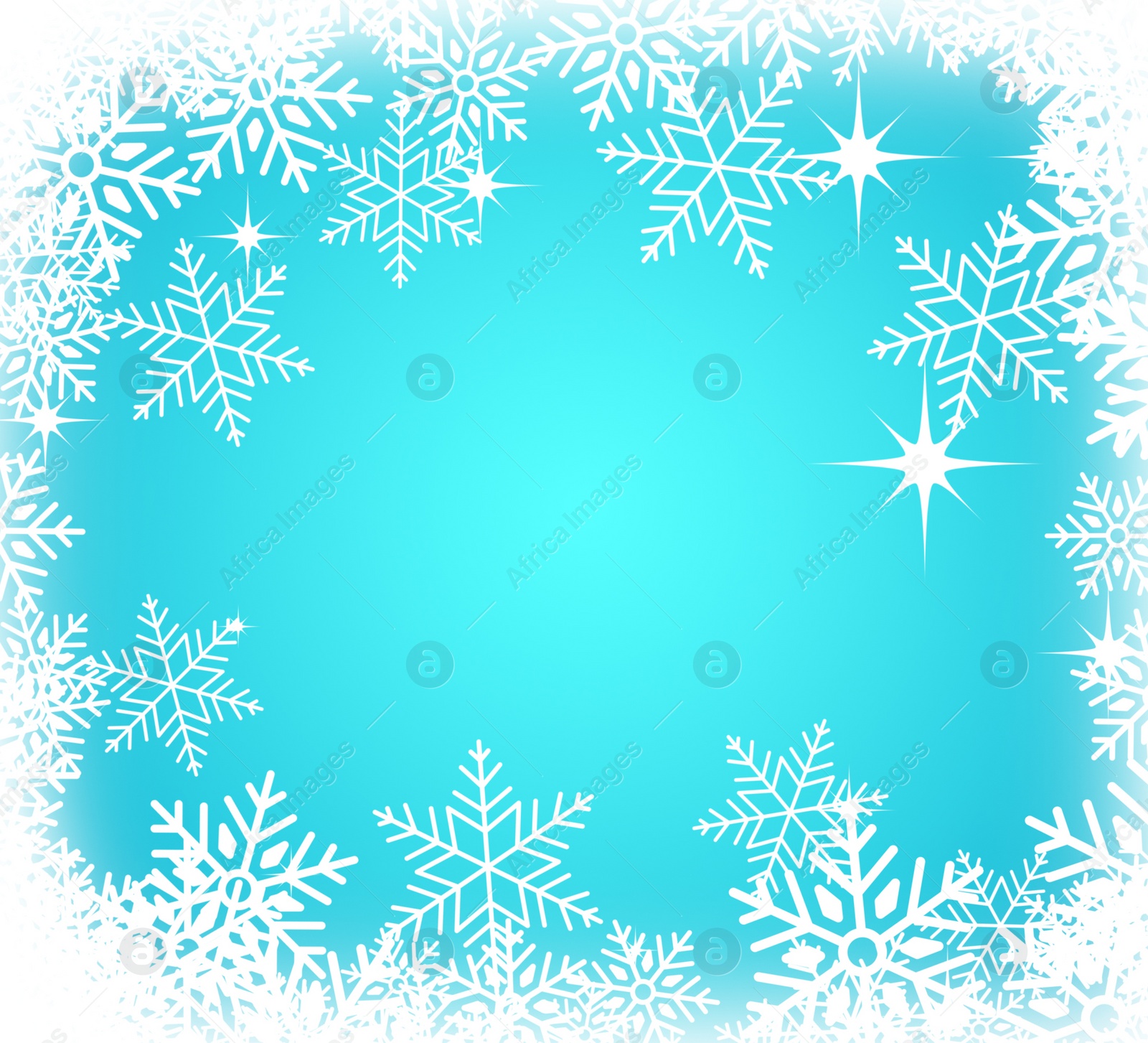 Illustration of Frame made of snowflakes on light blue background. Space for text