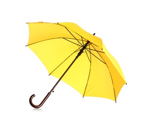 Photo of Beautiful open umbrella on white background