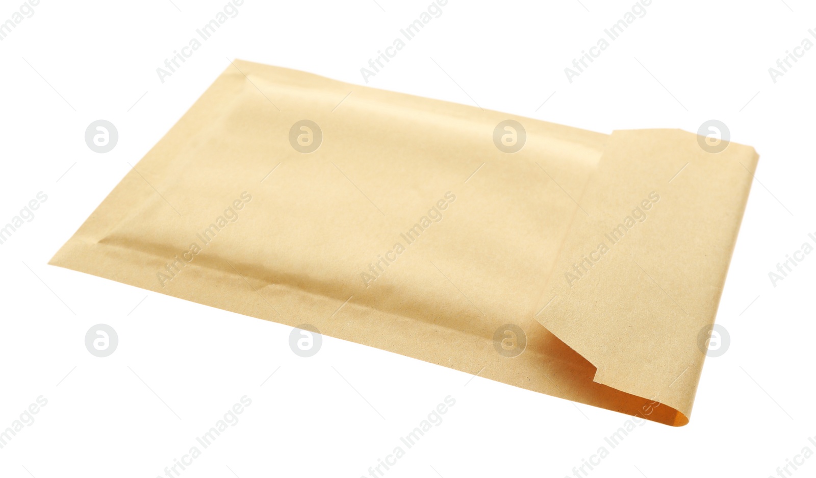 Photo of Kraft paper envelope isolated on white. Mail service