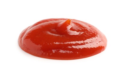 Photo of Tasty ketchup isolated on white. Delicious sauce